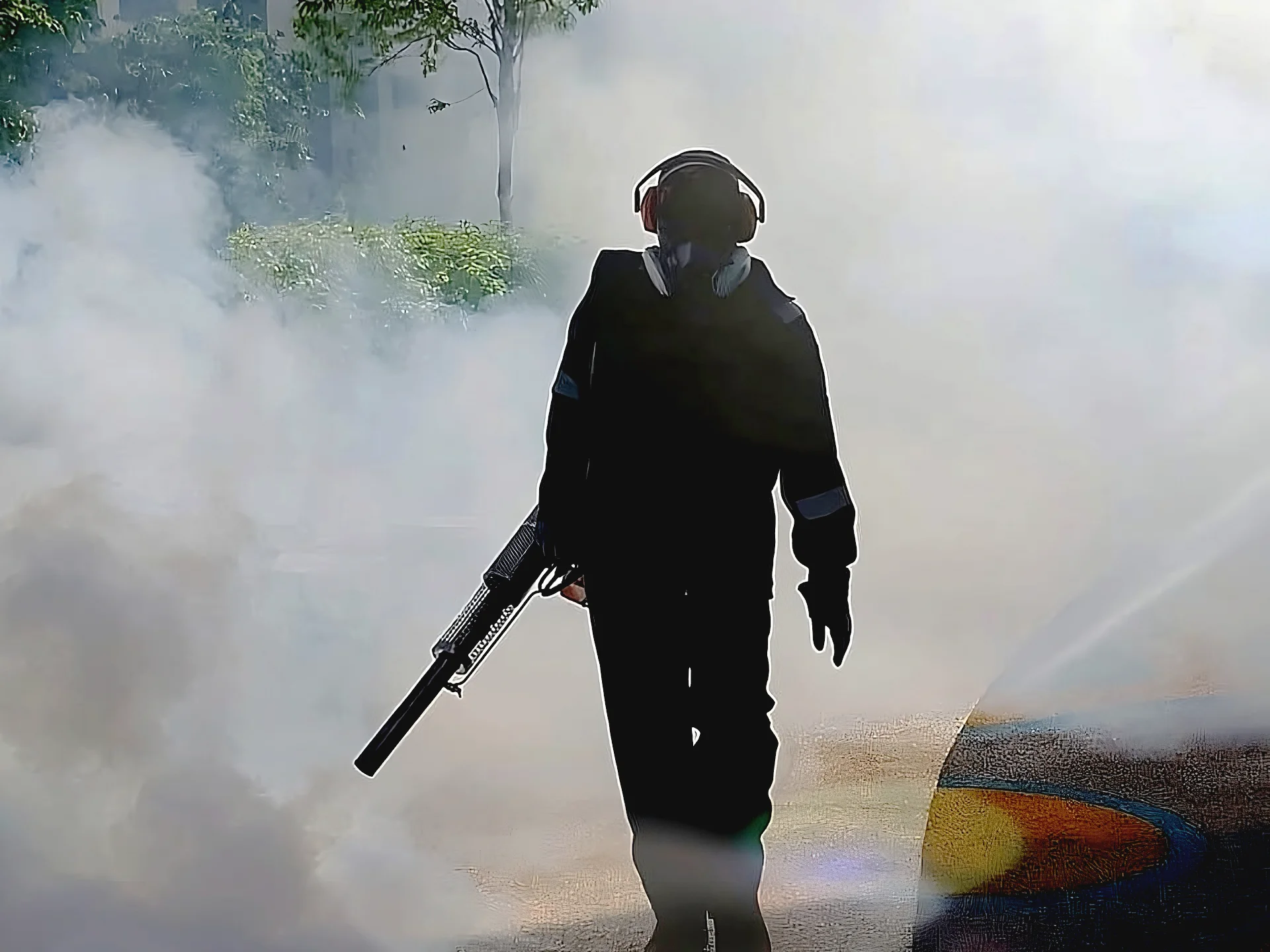 Pest-control technician carrying out outdoor fogging; image from Servcare’s website.